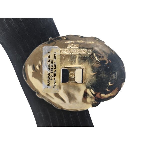 Crane Bird Gold Enameled Buckle Charmant Belts Black Stretch Belt With Decorativ - Picture 9 of 9